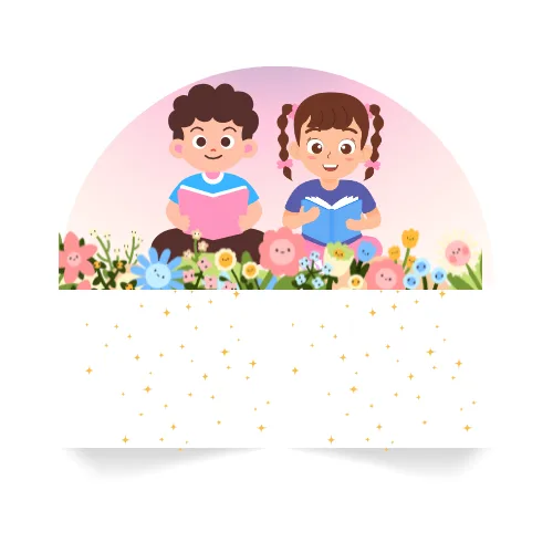 Logo Mini Lettori con bambini che leggono tra fiori colorati.