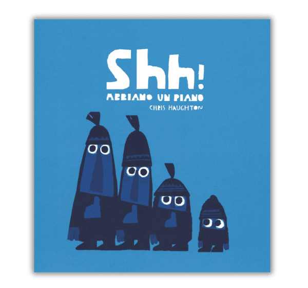 Copertina del libro "Shh! Abbiamo un piano", con personaggi divertenti e colorati che rappresentano il tema centrale del libro.